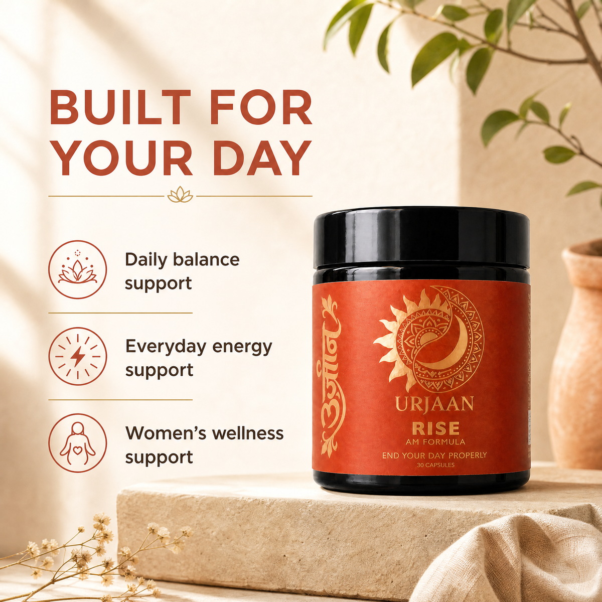 Urjaan RISE Women's Ayurvedic Energy, Stamina & Stress Support, 30 Caps